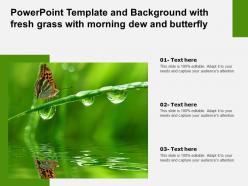 Template with fresh grass with morning dew and butterfly ppt powerpoint
