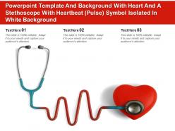 Template with heart and a stethoscope with heartbeat pulse symbol isolated in white background