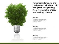 Template with light bulb and green tree growing from it renewable energy and ecology concept