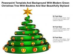 Template with modern green christmas tree with baubles and star beautifully stylized