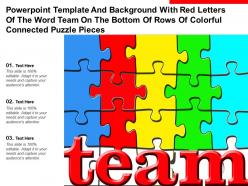 Template with red letters of word team on bottom of rows of colorful connected puzzle pieces