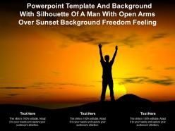 Template with silhouette of a man with open arms over sunset background freedom feeling