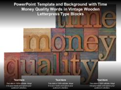 Template with time money quality words in vintage wooden letterpress type blocks