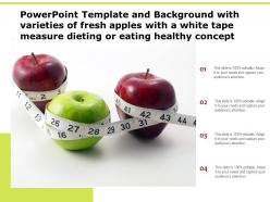 Template with varieties of fresh apples with a white tape measure dieting or eating healthy concept