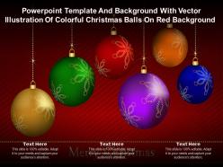 Template with vector illustration of colorful christmas balls on red background