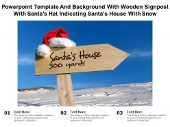 Template with wooden signpost with santas hat indicating santas house with snow