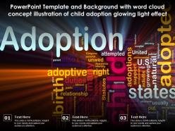 Template with word cloud concept illustration of child adoption glowing light effect