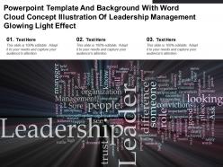 Template with word cloud concept illustration of leadership management glowing light effect