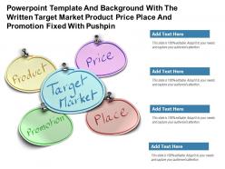 Template with written target market product price place and promotion fixed with pushpin ppt