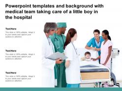 Templates and background with medical team taking care of a little boy in the hospital