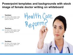 Templates and backgrounds with stock image of female doctor writing on whiteboard