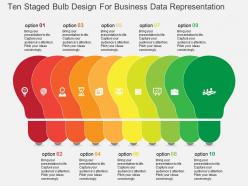 Ten staged bulb design for business data representation flat powerpoint design