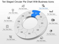 Ten Staged Circular Pie Chart With Business Icons Powerpoint Template Slide