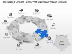 Ten staged circular puzzle with business process diagram powerpoint template slide