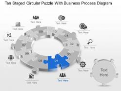 Ten staged circular puzzle with business process diagram powerpoint template slide