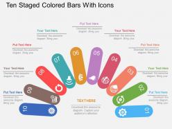 Ten staged colored bars with icons flat powerpoint design