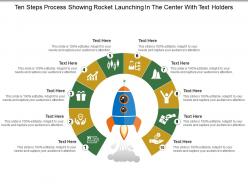Ten steps process showing rocket launching in the center with text holders
