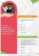 Terms And Conditions For Business Proposal For Daycare Center One Pager Sample Example Document