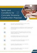 Terms And Conditions For Concrete Driveway Construction One Pager Sample Example Document