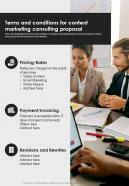 Terms And Conditions For Content Marketing Consulting Proposal One Pager Sample Example Document