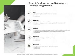 Terms and conditions for low maintenance landscape design service powerpoint presentation icon