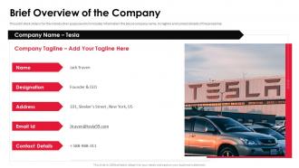 Tesla investor funding elevator pitch deck brief overview of the company