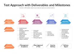 Test approach with deliverables and milestones