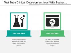 Test tube clinical development icon with beaker and magnifying glass