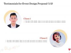 Testimonials for event design proposal r332 ppt powerpoint presentation file demonstration