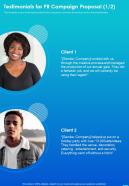 Testimonials For PR Campaign Proposal One Pager Sample Example Document
