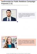 Testimonials For Public Relations Campaign Proposal One Pager Sample Example Document