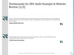 Testimonials for seo audit example and website review ppt powerpoint smartart
