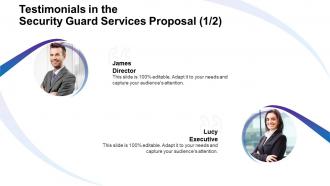 Testimonials in the security guard services proposal ppt slides design templates