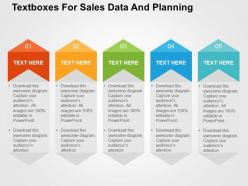 Textboxes for sales data and planning flat powerpoint design