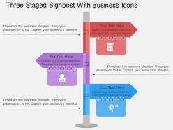 Tg three staged signpost with business icons flat powerpoint design
