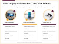 The company will introduce three new products devices ppt powerpoint presentation background