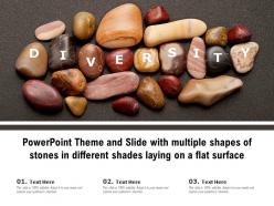 Theme and slide with multiple shapes of stones in different shades laying on a flat surface