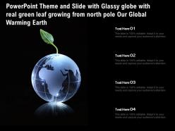 Theme Slide With Glassy Globe With Real Green Leaf Growing From North Pole Our Global Warming Earth