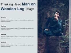 Thinking head man on wooden log image