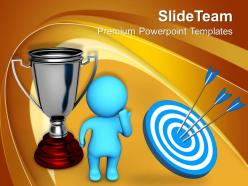 Thinking man standing beside silver trophy target powerpoint templates ppt themes and graphics 0113