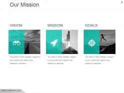 Three boxes showing vision mission and goals with icons ppt slides