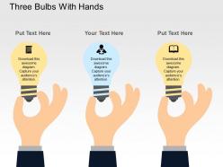 Three bulbs with hands flat powerpoint design