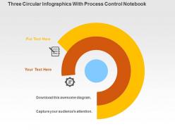 Three circular infographics with process control notebook flat powerpoint design