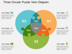 Three circular puzzle venn diagram flat powerpoint design