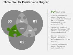 Three circular puzzle venn diagram flat powerpoint design