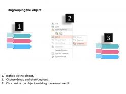 Three colored arrows report process control growth analysis flat powerpoint design