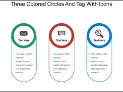 Three colored circles and tag with icons
