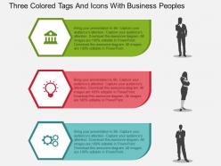 Three colored tags and icons with business peoples flat powerpoint design