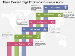 Three colored tags for global business apps flat powerpoint design