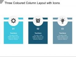 Three coloured column layout with icons